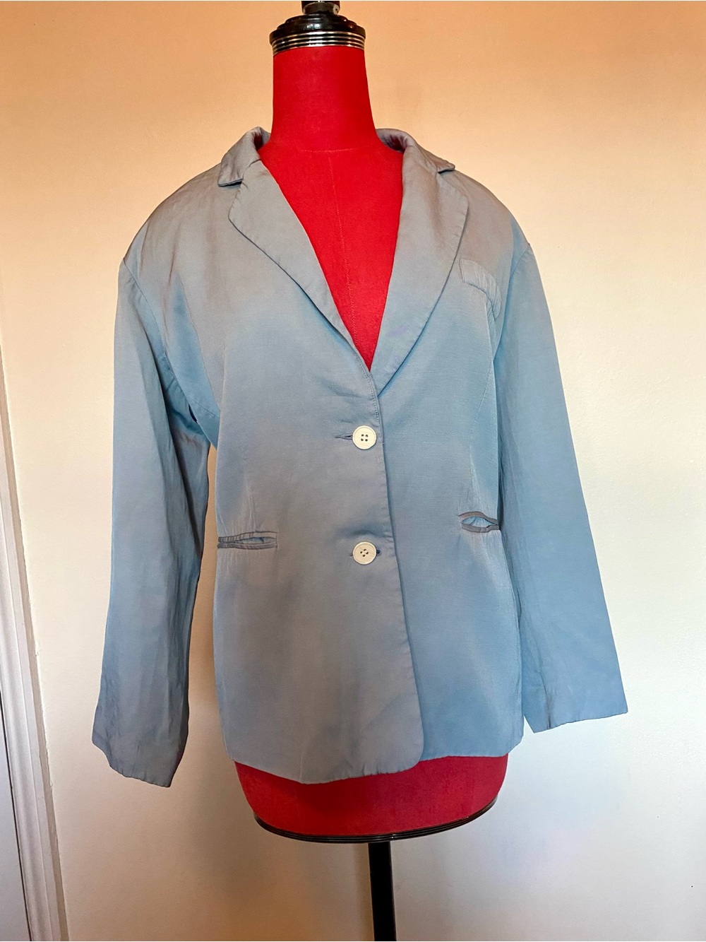 Anthropologie Powder Blue Silky Blazer Size Small